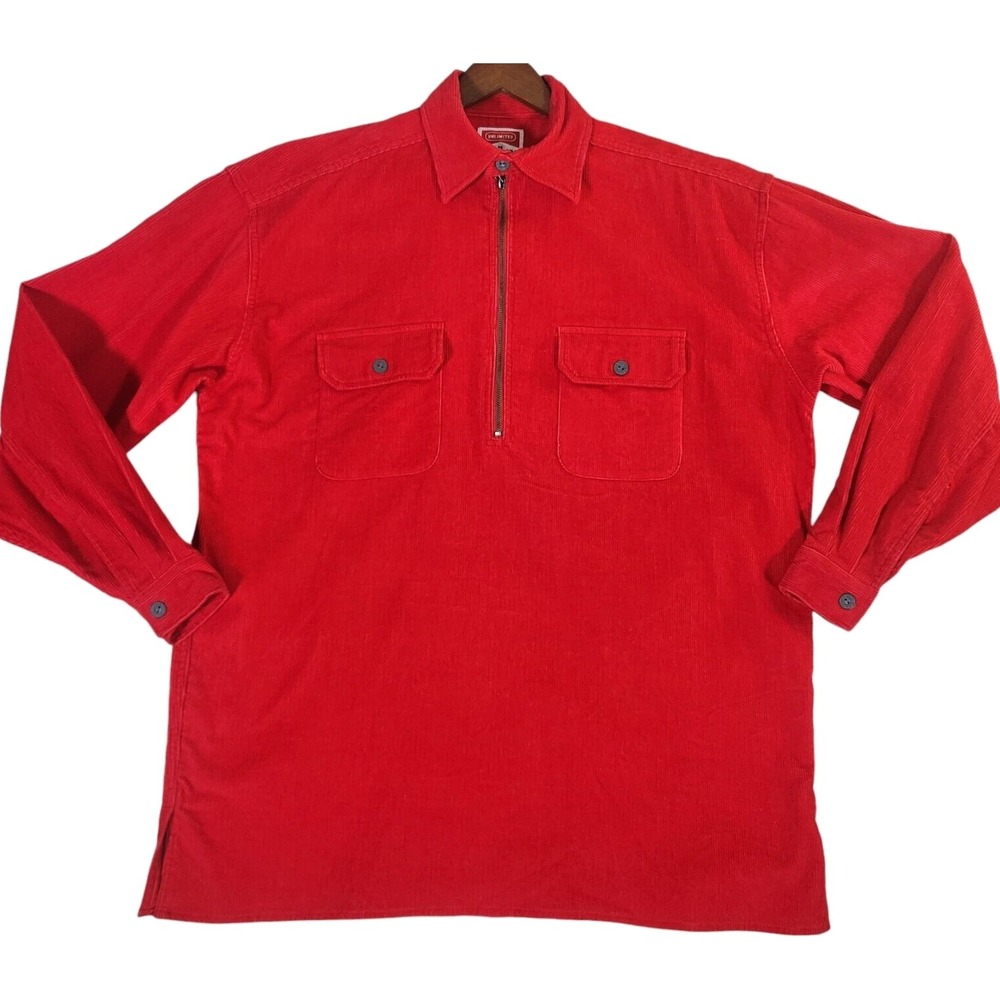Vintage Marlboro Corduroy Shirt Men's XL*‎ Red 90s Classic 1/4 Zip Pockets